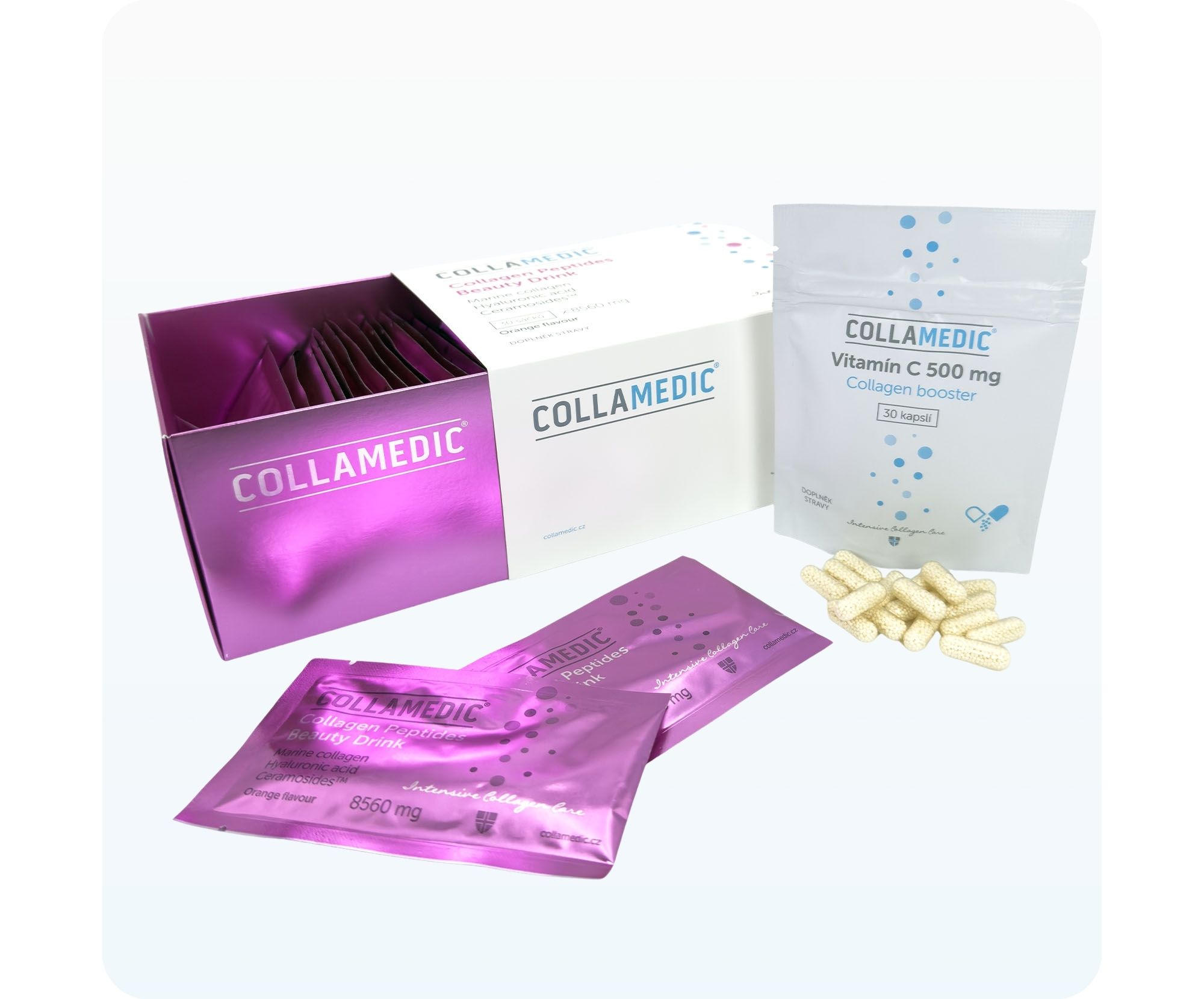 COLLAMEDIC collagen peptides beauty drink s kyselinou hyaluronovou a ceramidy 8560 mg – 30 sáčků COLLAMEDIC collagen peptides beauty drink s kyselinou hyaluronovou a ceramidy 8560 mg – 30 sáčků
