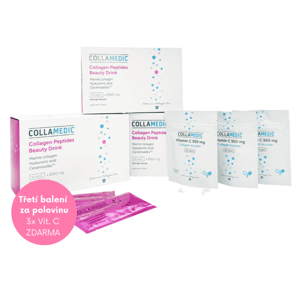 COLLAMEDIC cenově výhodná sada 3x Collagen Beauty Drink + Vitamín C ZDARMA