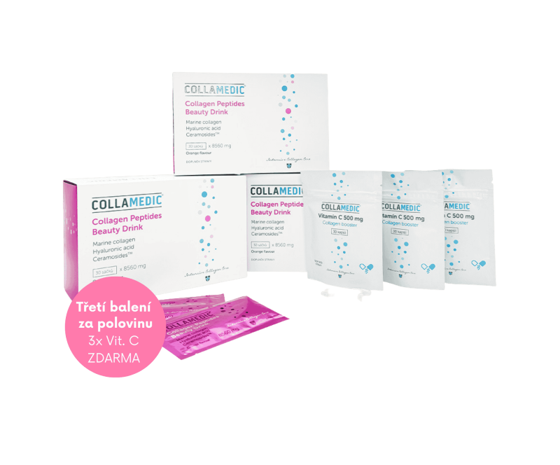 COLLAMEDIC cenově výhodná sada 3x Collagen Beauty Drink + Vitamín C ZDARMA