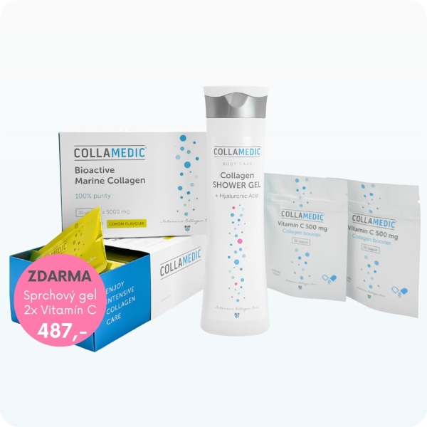 Bioaktivní mořský kolagenový prášek Collamedic (2 ks) + sprchový gel ZDARMA akční sada (2)