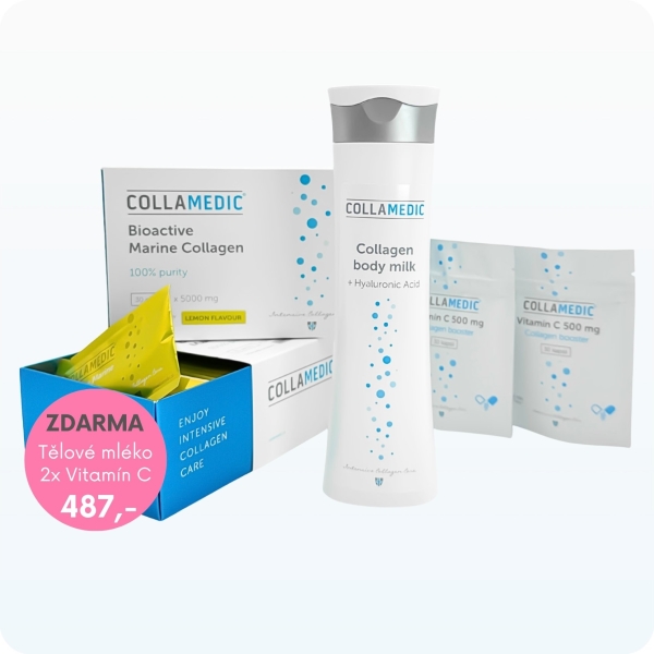 Bioaktivní mořský kolagenový s citron příchutí (2 ks) + Tělové mléko ZDARMA akční sada (1)