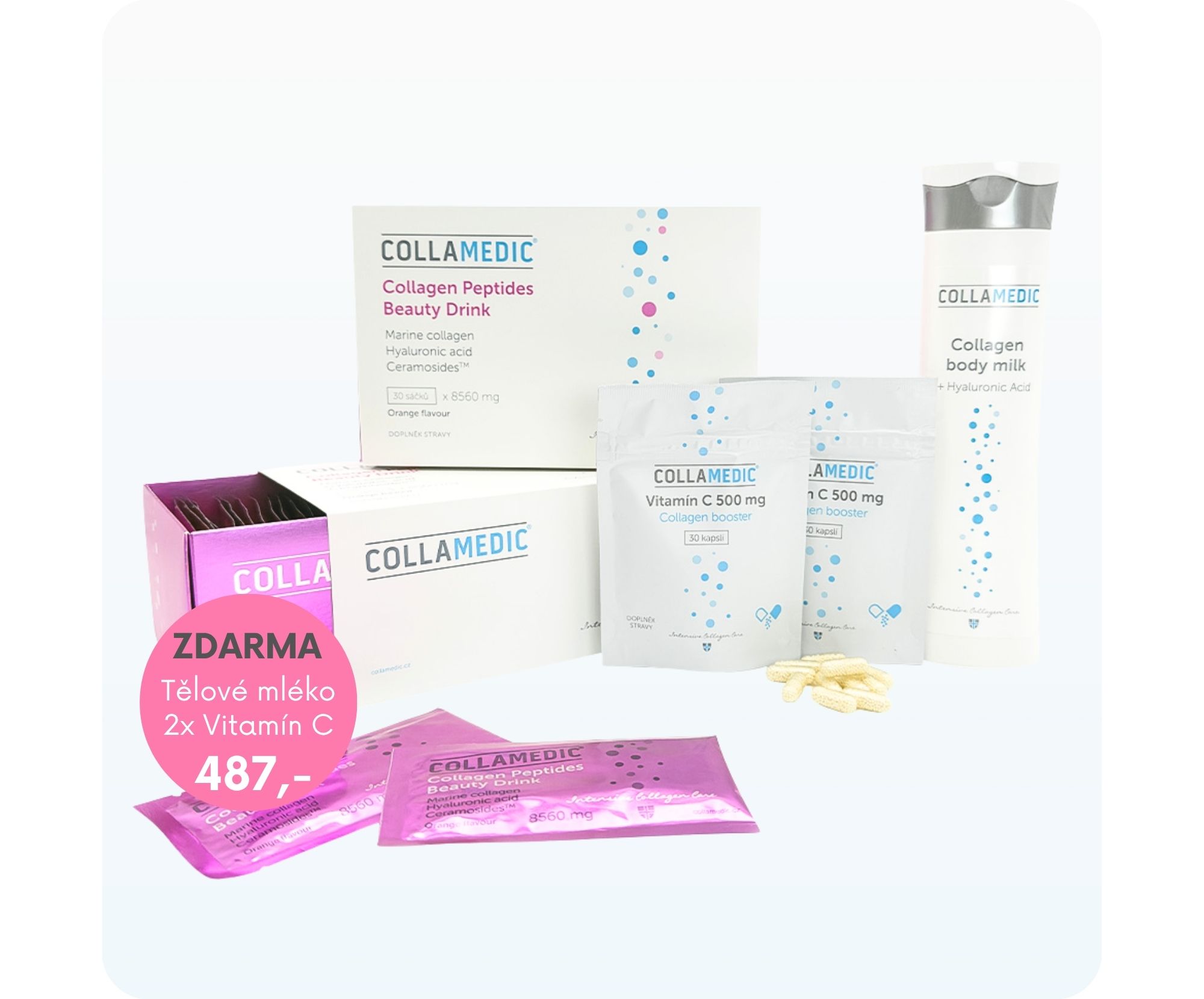 COLLAMEDIC akční sada 2x Collagen Beauty Drink + Tělové mléko ZDARMA akční sada COLLAMEDIC akční sada 2x Collagen Beauty Drink + Tělové mléko ZDARMA akční sada
